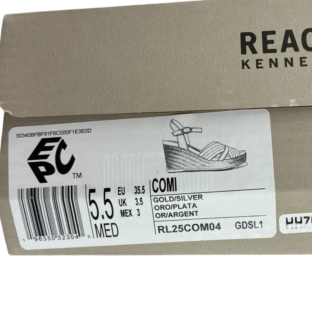 Kenneth Cole Reaction Comi Wedge Espadrille Sandals Gold Silver‎ 5.5M NIB